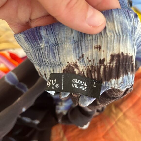 Gypsy 05 Blue Tie Dye 100% Silk Drawstring Waist Tapered Pants - Picture 6 of 6